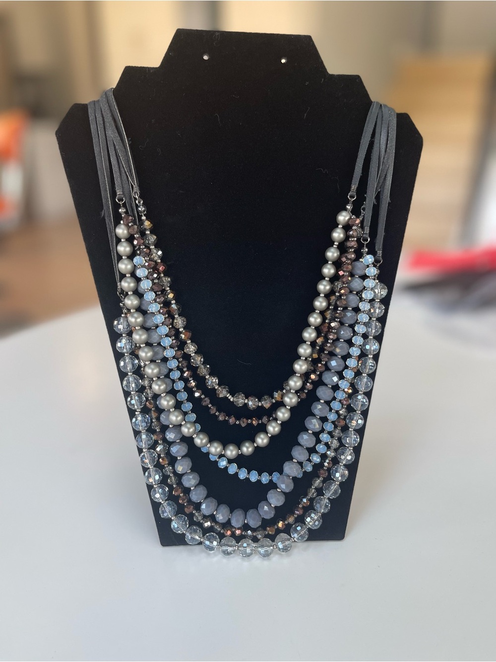LOFT Layered Multi-Strand Necklace in Gray and Light Blue